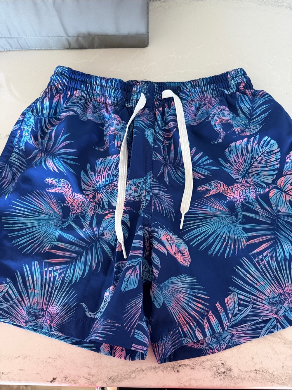 Chubbies Navy Tropical Palm & Jurassic Park Swim Trunks